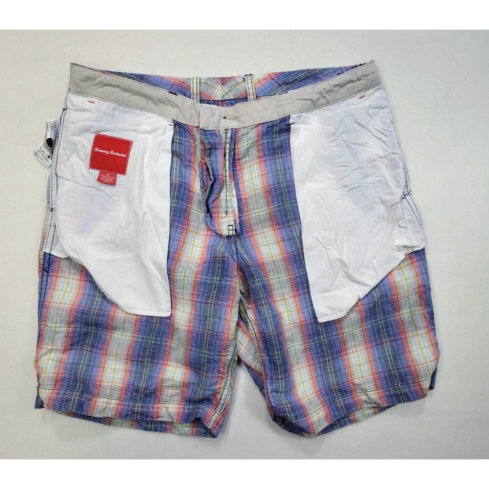 Tommy Bahama Mens Shorts 34 Linen Tencel‎ Blend Key West Plaid Limited Use